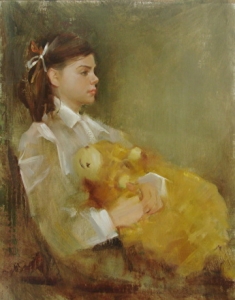Portrait of Girl and Her Bear by Tatiana Yanovskaya   Tatiana  Yanovskaya