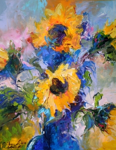 Sunflowers In Blue Vase  Richard Wallich